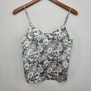Monteau Los Angeles Floral Cami Tank Top Women‎ Size S Green Pink Blue Sweet